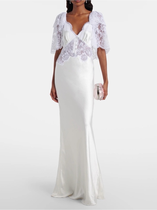 Self-Portrait Dresses & Skirts - Self Portrait Lace Trimmed Satin Gown